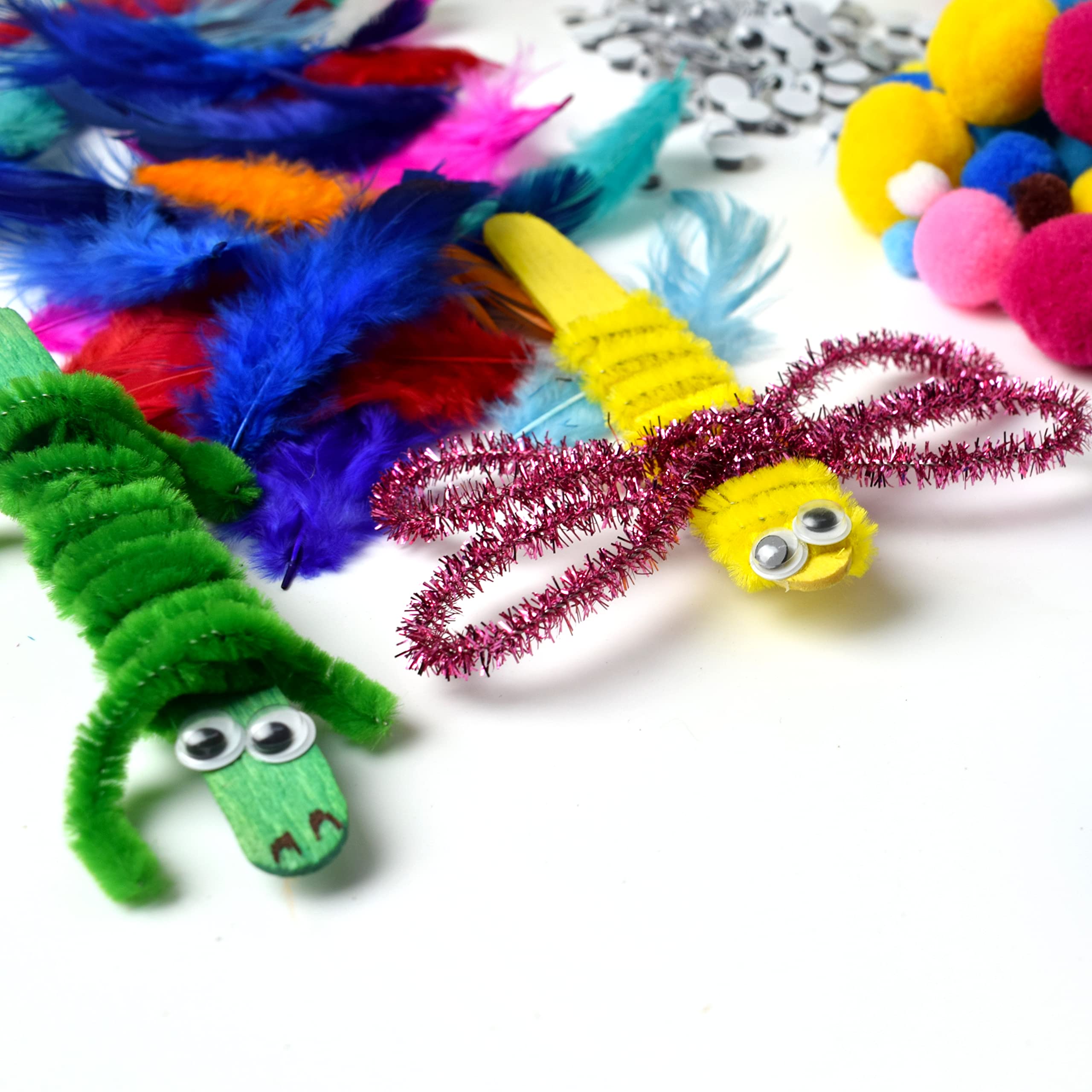 Asian Hobby Crafts Kids Pom Pom Crafts Kit With 250+ Craft Materials/Pipe Cleaners, Googly Eyes, Pompom Balls, Ice Cream Sticks,